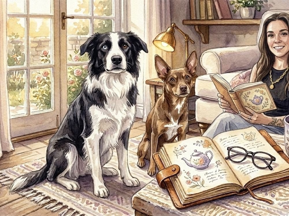 Painted living room: Joey and Caelan on the rug while Courtney reads in the armchair